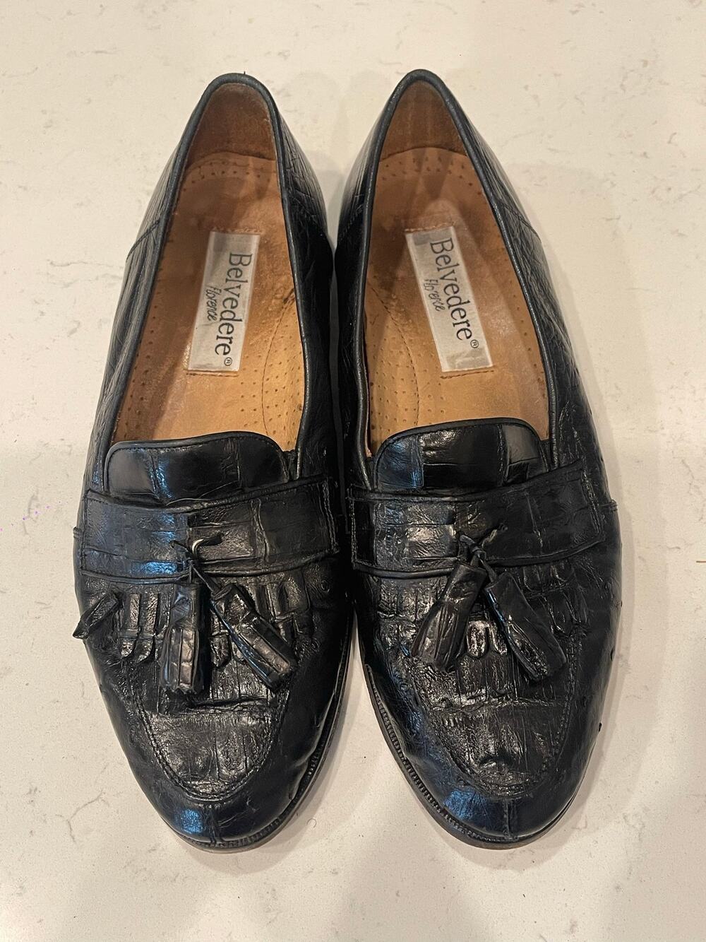 MEZLAN PLATINUM RODEO Black Crocodile Tasseled Loafers Dress Shoes 10 M